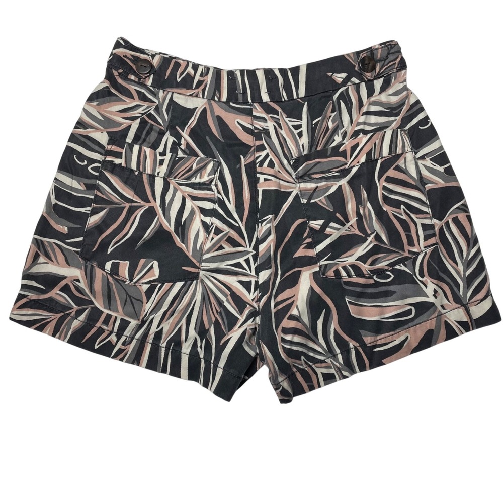 Nicole Miller Size 4 (Small) Women's Shorts Black & Blush Tropical Leaf Print - Picture 11 of 12